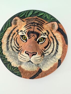 Vtg Franklin Mint Eye of the Tiger 3D Sculptured Collector Plate/Wall Plaque 8.5